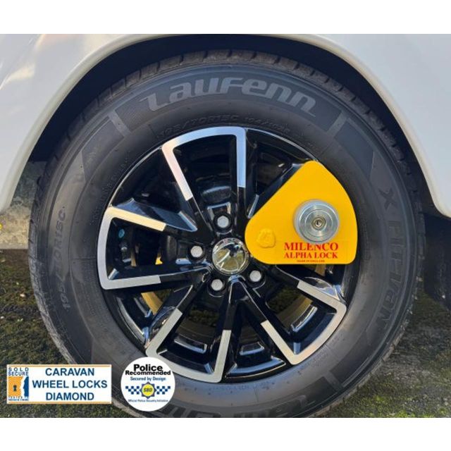 Milenco Alpha Diamond Wheel Lock 7757 – Yellow – Caravan Security Clamp