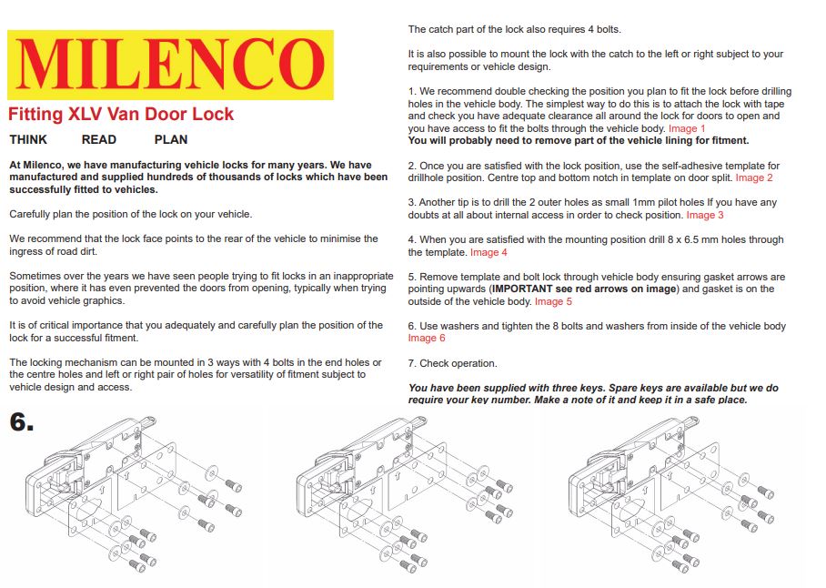 Milenco XLV Van Door Lock User Manual Installation Guide